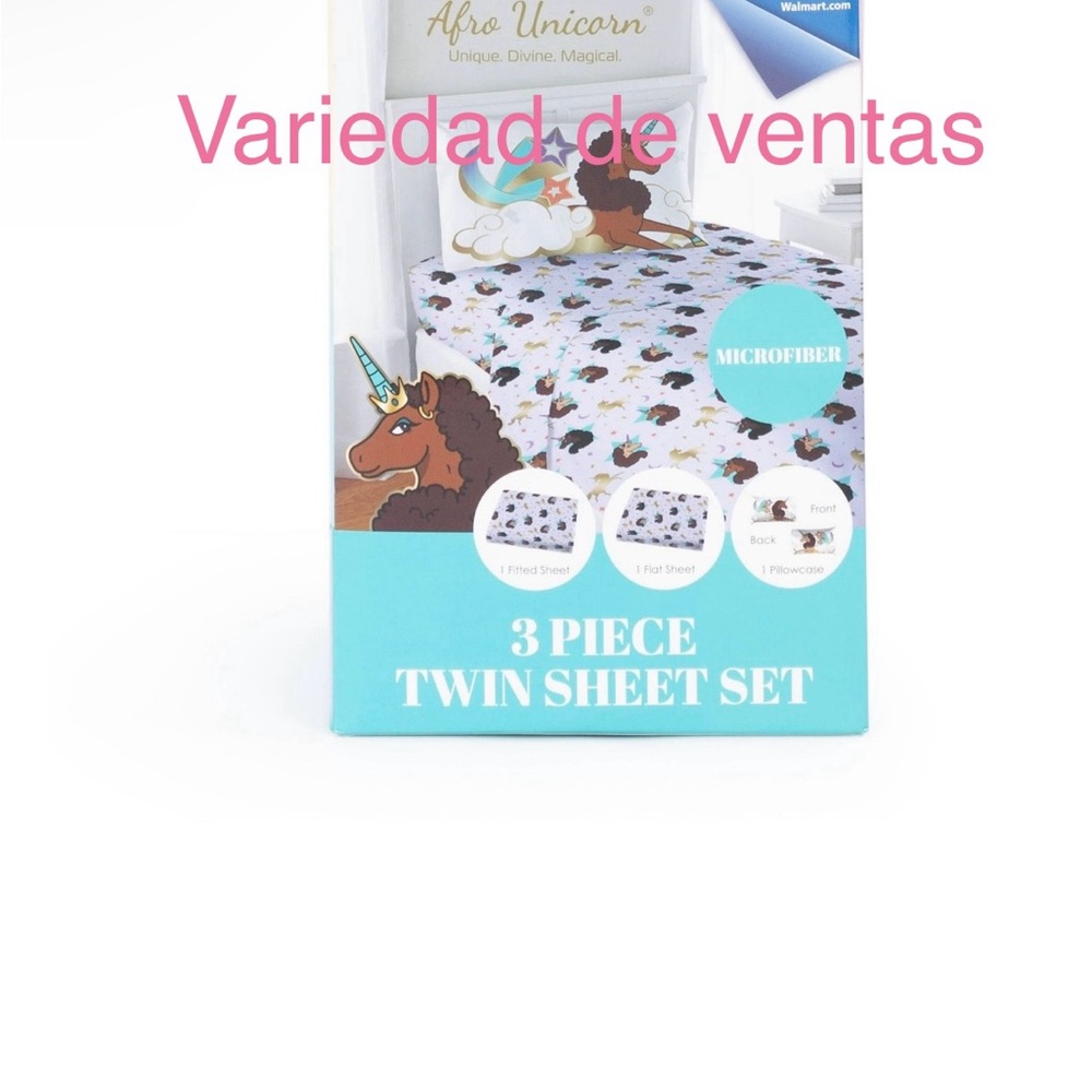 Afro Unicorn Twin Sheet Set